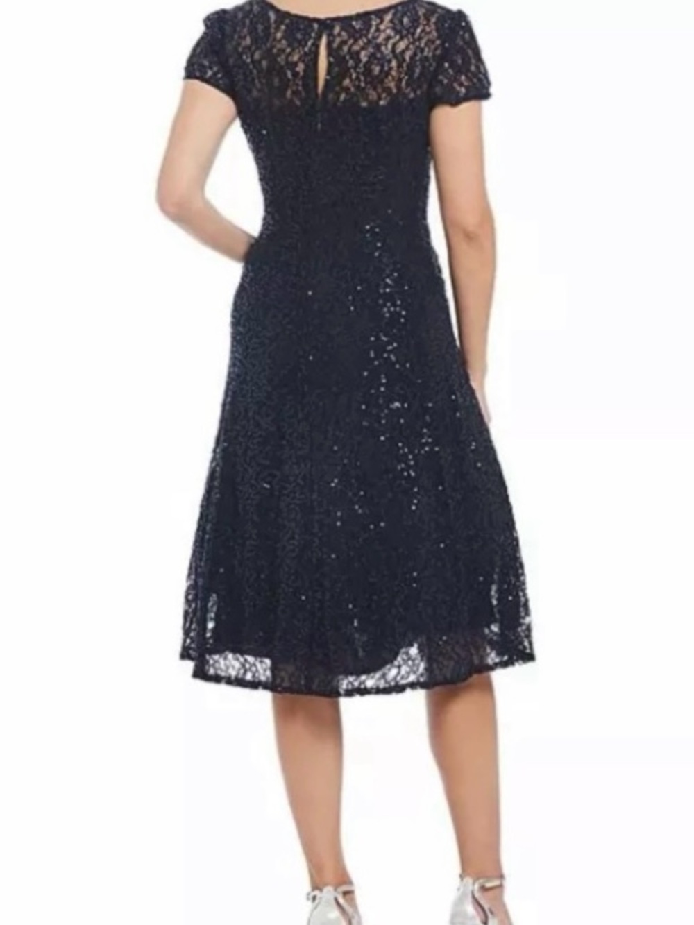 Classic Navy Lace A-Line Dress - Women's Evening Dress - Picture 3 of 15